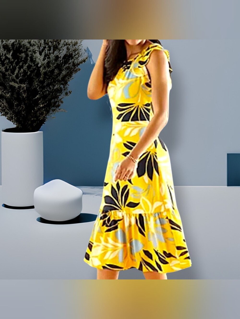 Liz Claiborne Floral Ruffle Sleeve Midi Dress